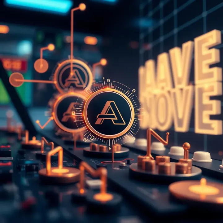 Technological Innovations Driving Aave Coin Value Illustration of blockchain technology elements connected with Aave coin symbol representing technological advancements