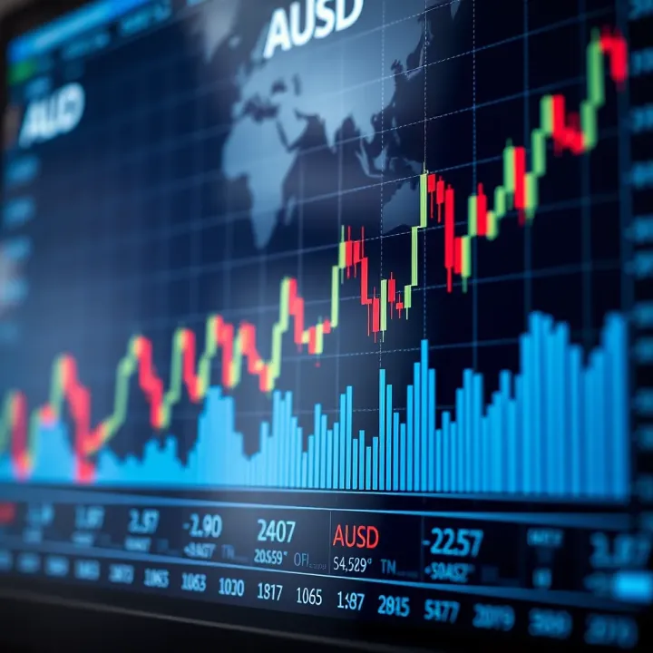 Graph showing trends and fluctuations of AUD/USD currency pair in forex market