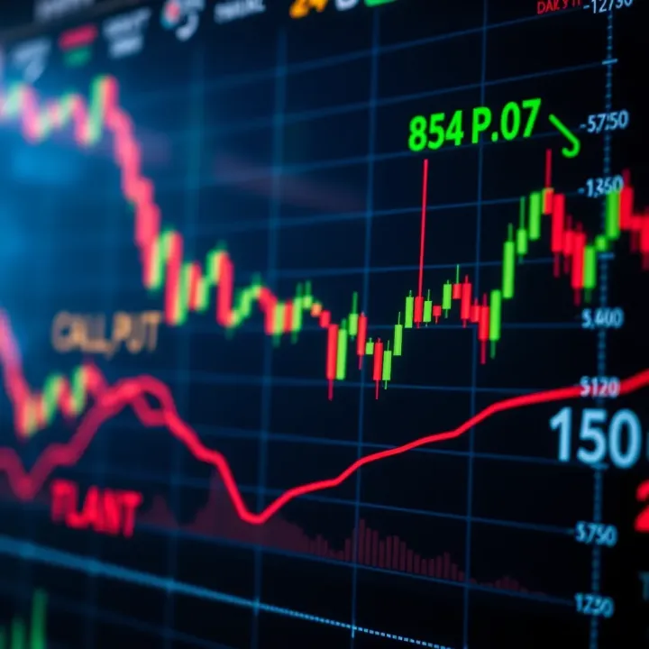 Chart displaying asset price movement with binary options call and put indicators