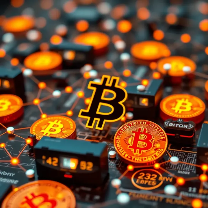Blockchain Technology and Regulatory Environment Influencing Bitcoin Illustration of cryptocurrency network with blockchain technology elements and regulatory symbols