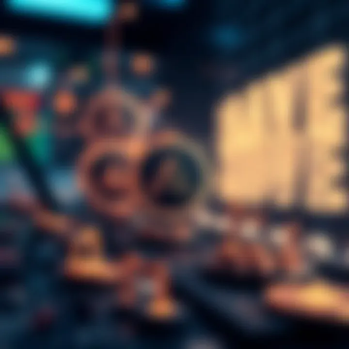 Illustration of blockchain technology elements connected with Aave coin symbol representing technological advancements