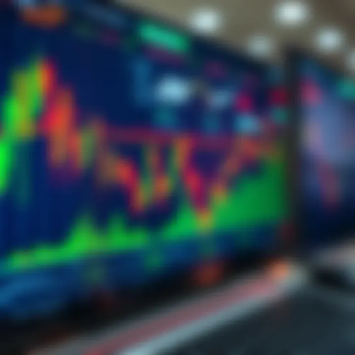 Illustration of financial market with digital graphs and regulatory compliance symbols