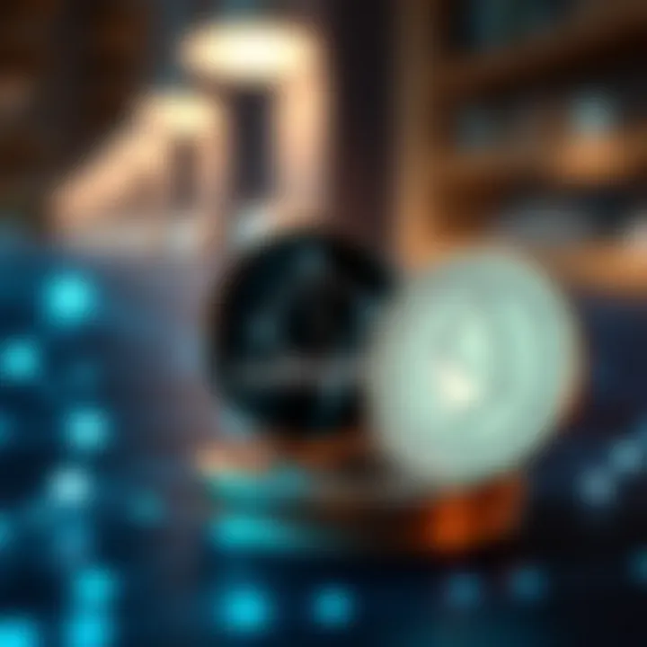 Conceptual illustration of Cardano blockchain network connectivity and digital token representation