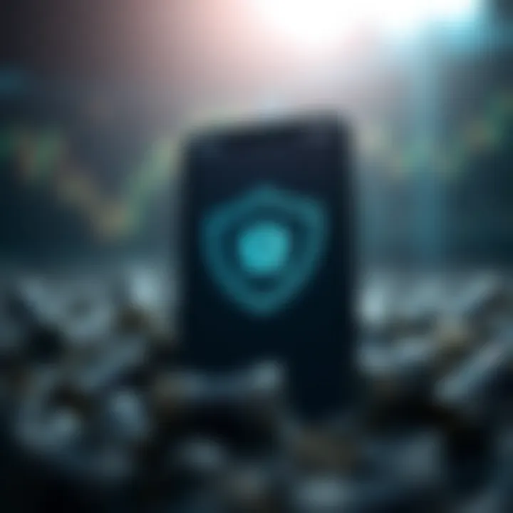 Secure mobile trading app with shield icon representing strong security features and user trust