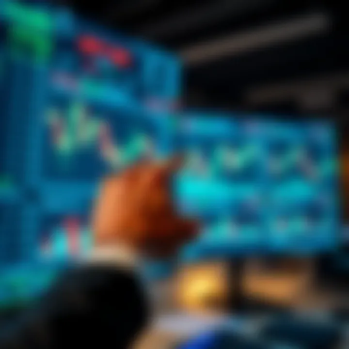 User interacting with a digital trading platform interface displaying charts and market data