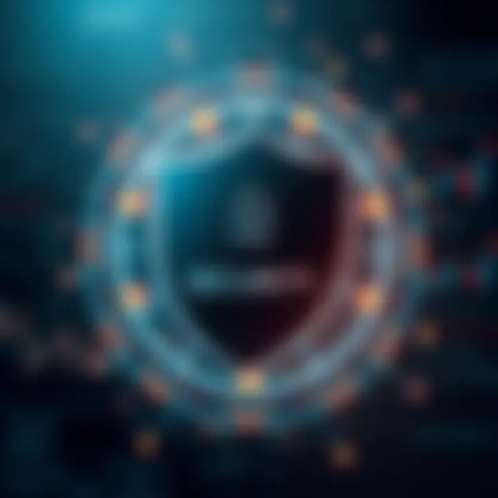 Security shield symbol with digital elements representing online protection