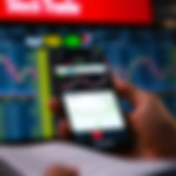 Mobile phone screen displaying a Pakistani stock trading application interface with charts and market data