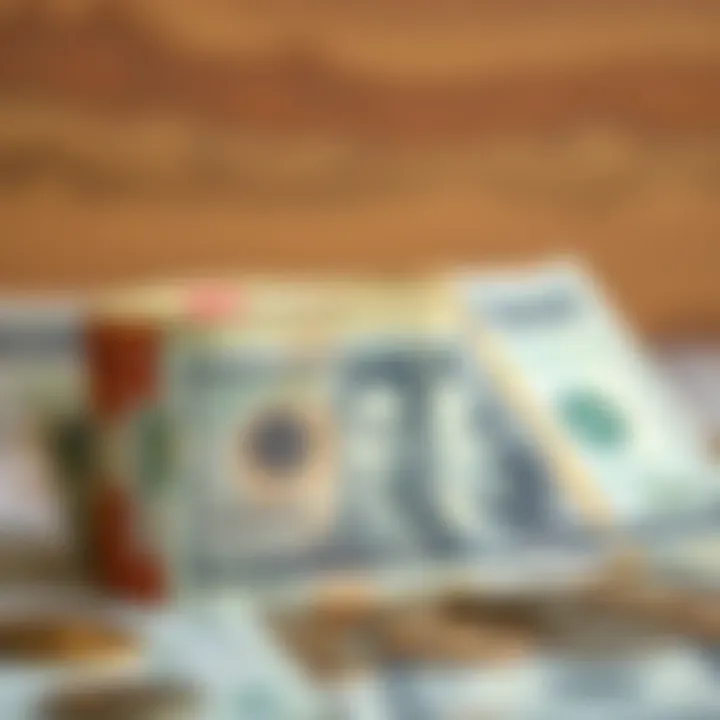 Stack of Pakistani rupee banknotes alongside US dollar bills illustrating currency conversion