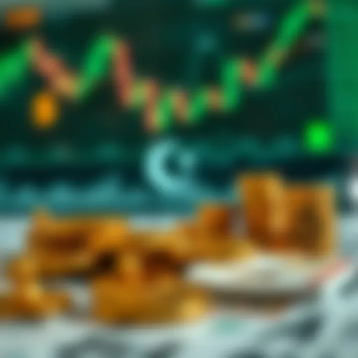 Illustration of economic factors influencing currency investment in Pakistan with charts and symbols