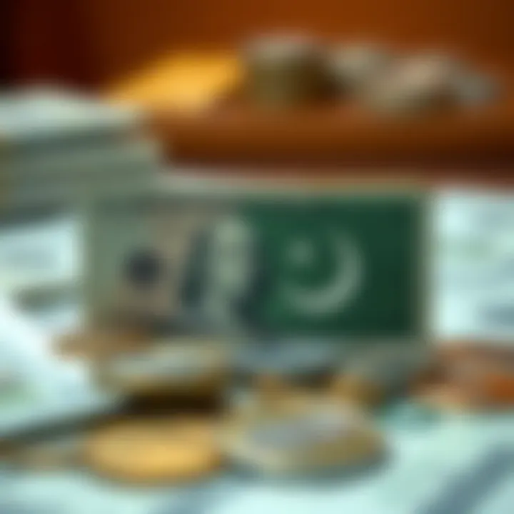 Illustration of economic factors affecting currency value such as government policy and market demand