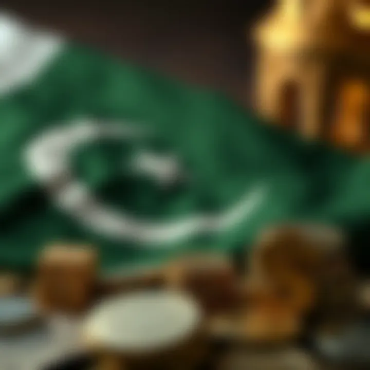 Economic and Political Influences on Pakistan's Dollar Rate Conceptual illustration of economic and political factors influencing currency value with Pakistan's flag and dollar symbols