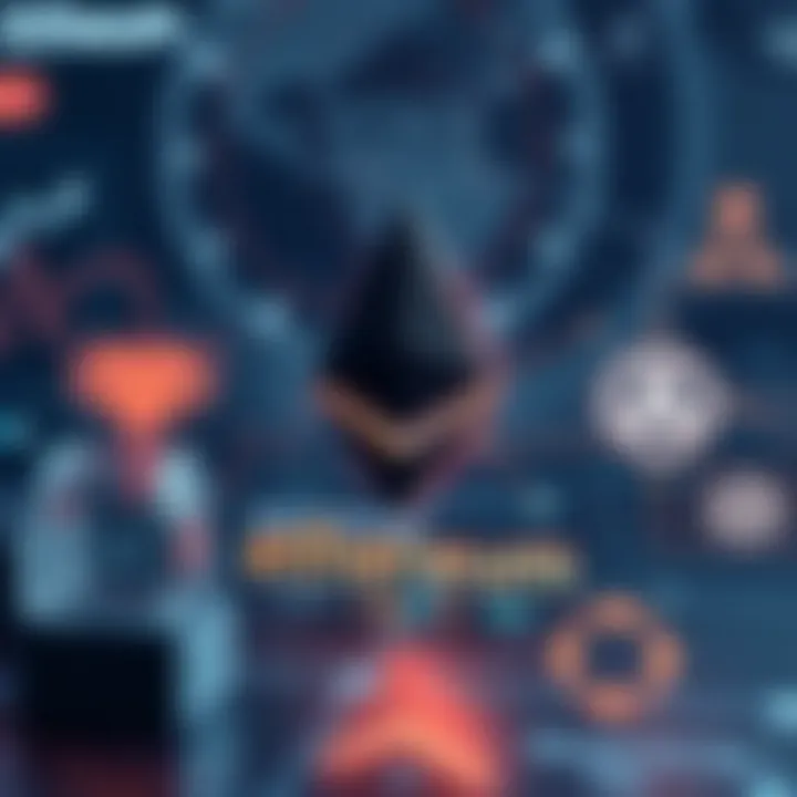 Visual representation of Ethereum logo with blockchain technology symbols and regulatory icons