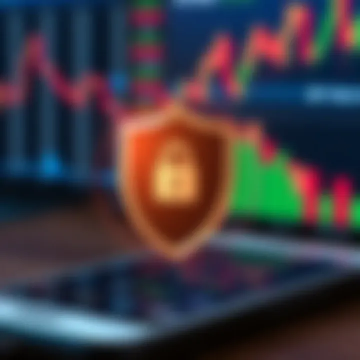 A secure shield symbol overlaying a mobile device representing the safety and security measures of the Exness Go trading platform