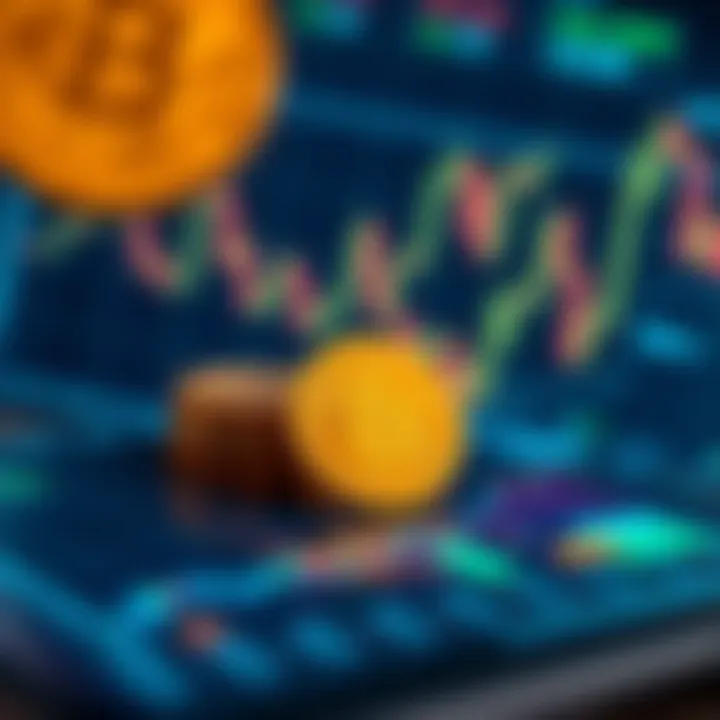 Illustration of digital currency symbols and financial graphs representing trading opportunities on mobile platforms