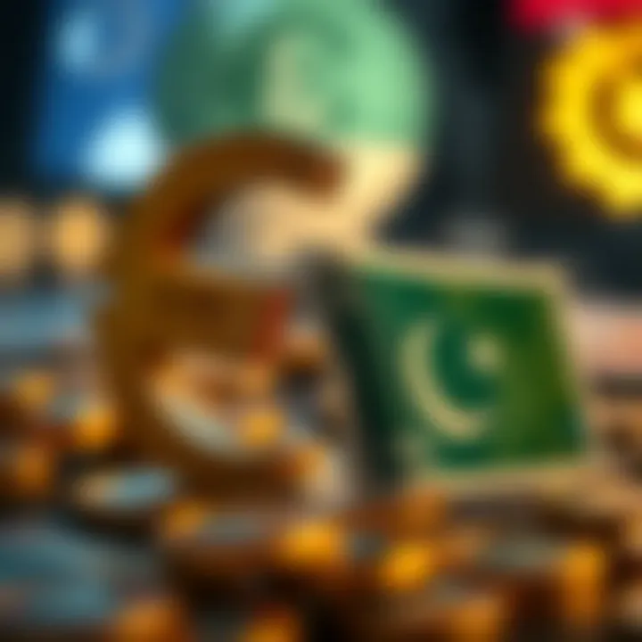 Visual representation of geopolitical factors impacting currency exchange between euro and Pakistani rupee