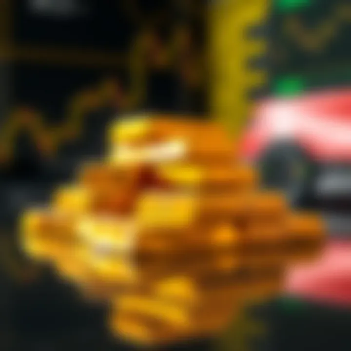 Close-up of gold bars stacked on a reflective surface symbolizing wealth and investment