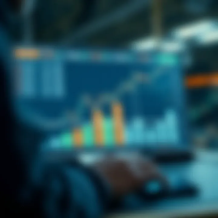 Conceptual graphic showing financial growth and risk analysis in online trading