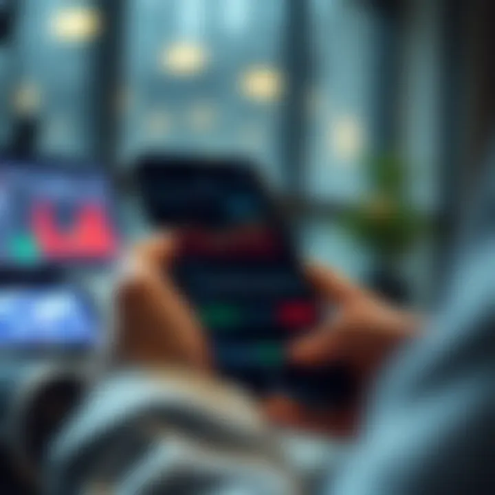 Trading dashboard on mobile device showing live charts and market trends within Quotex app