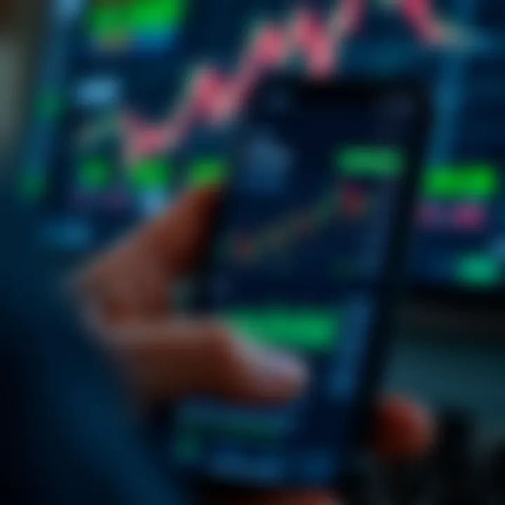 Mobile device showcasing TradingView's user interface with customizable charts and community chat features