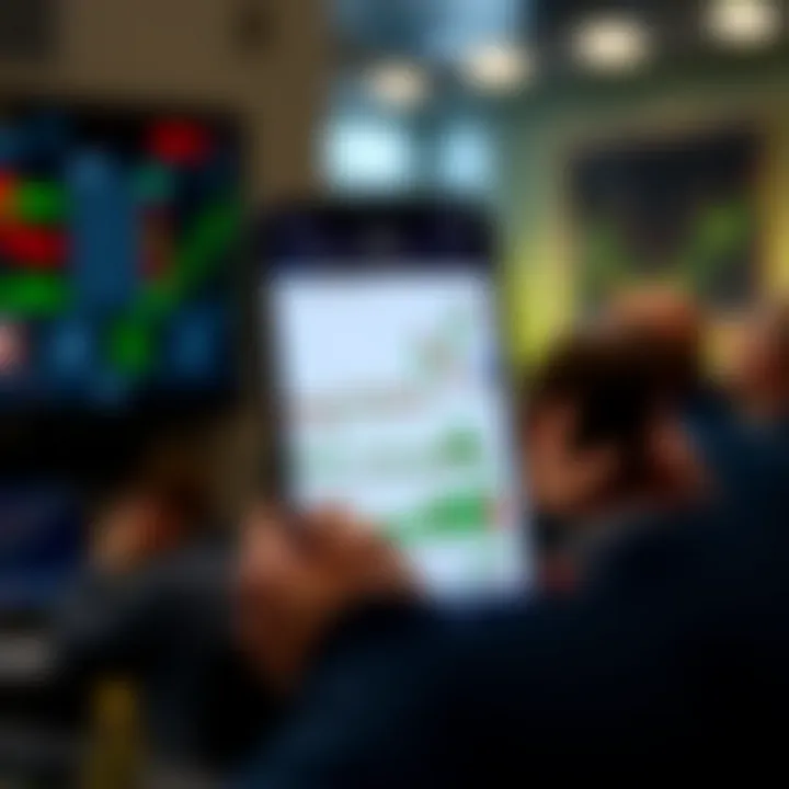 Mobile device showing TradingView application with interactive chart and drawing features for traders