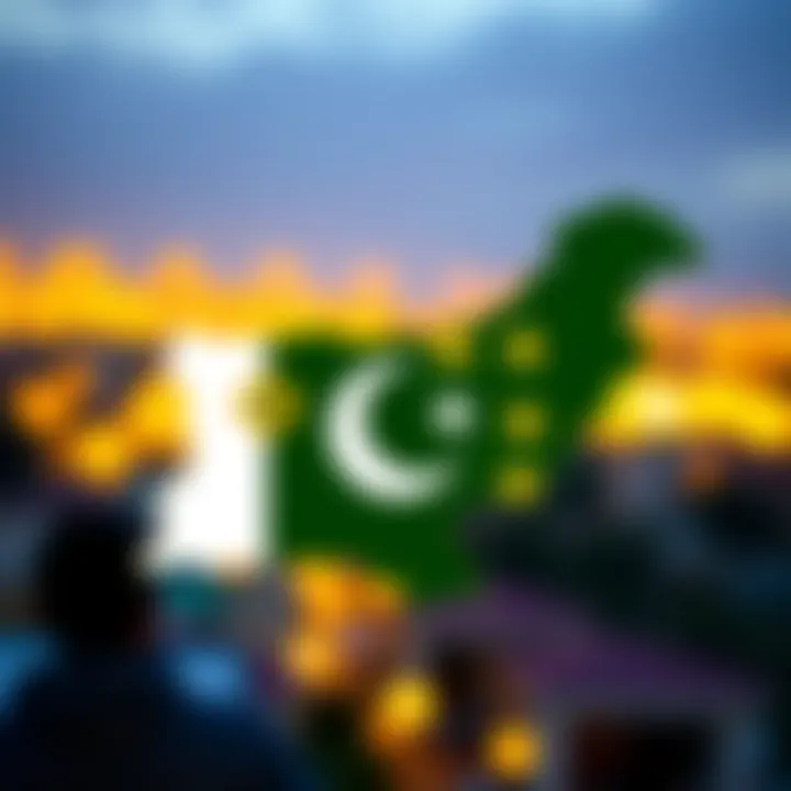 Graphic depicting a map of Pakistan with Binance logo and currency symbols representing payment method variations