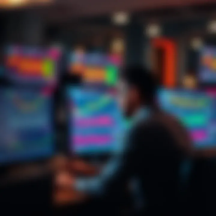 Trader analyzing forex charts on multiple screens during demo contest