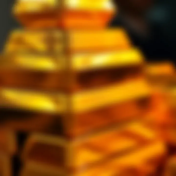 Close-up of shiny gold bars stacked representing wealth accumulation