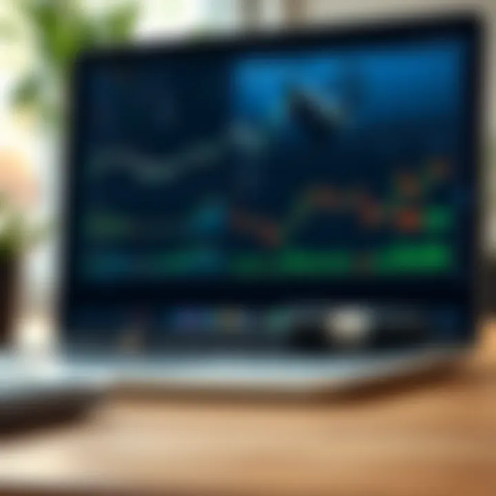 Interface displaying various web trading platform features and tools on a laptop screen