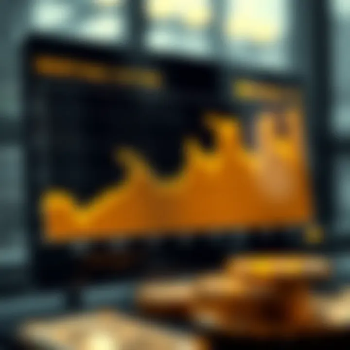 Graph showing upward trend in gold prices against the US dollar with key economic data points highlighted