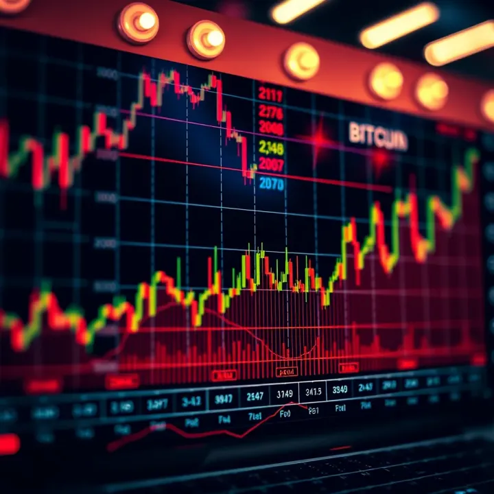 Graph showing Bitcoin price fluctuations over time with clear trend lines and market indicators