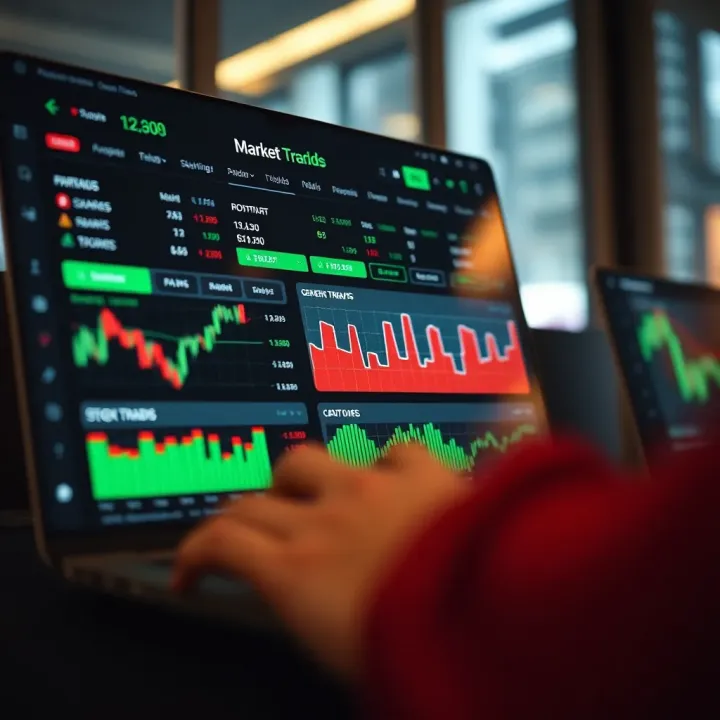 User interface of a stock trading app showing market trends and portfolio overview