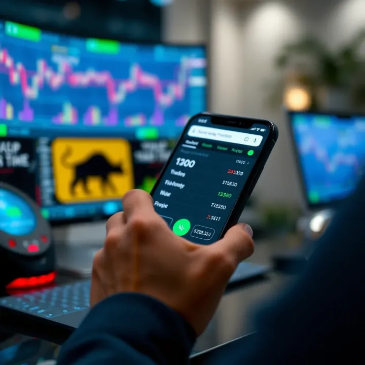 User exploring features on a trading application interface on a smartphone