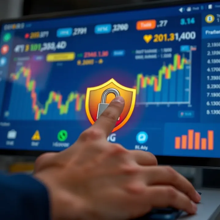 Secure Trading App Interface Highlighting Regulatory Compliance Illustration of secure trading app interface with regulatory compliance icons
