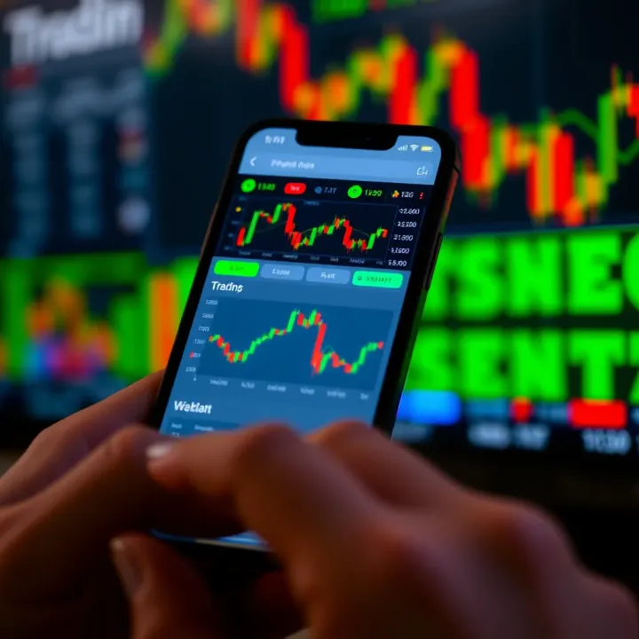 Smartphone displaying a trading app interface with stock charts and financial data relevant to Pakistani market