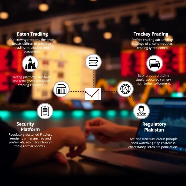 Key Features and Types of Trading Platforms for Beginners Illustration of various trading platform types with icons representing features like security, ease of use, and regulatory compliance