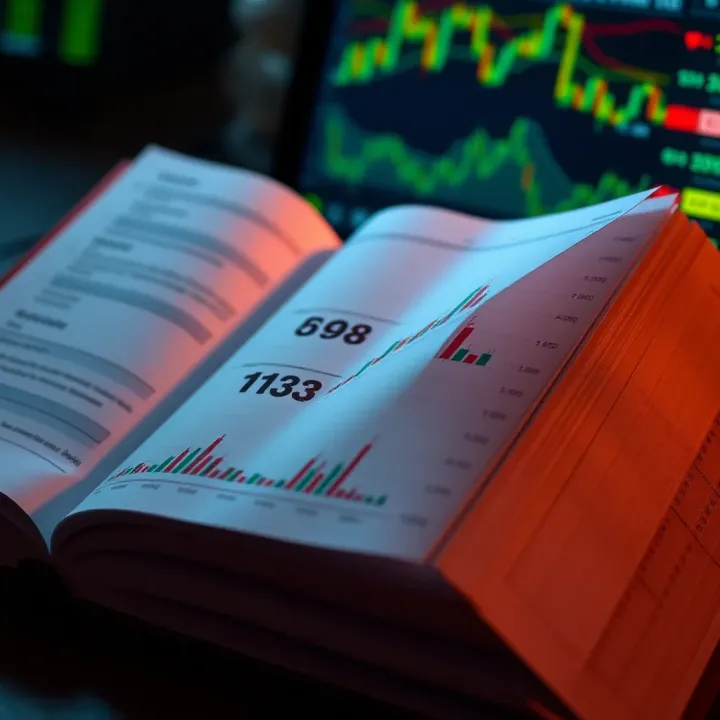 An open trading book displaying charts and financial data on the pages
