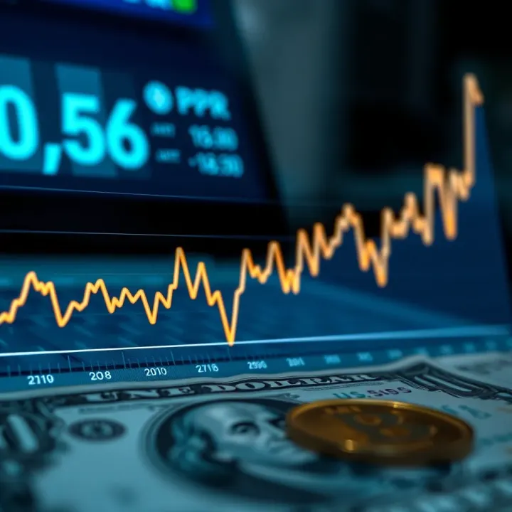 Graph showing fluctuations in the US dollar to Pakistani rupee exchange rate over time, highlighting key trend changes
