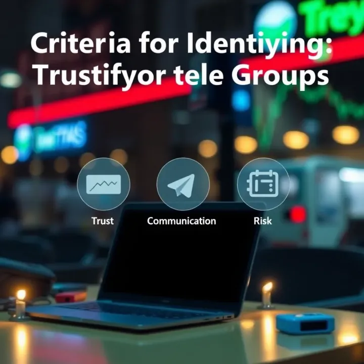 Criteria for Identifying Trustworthy Forex Telegram Groups Illustration depicting the evaluation criteria for identifying reliable Forex Telegram communities with icons for trust, communication, and risk management