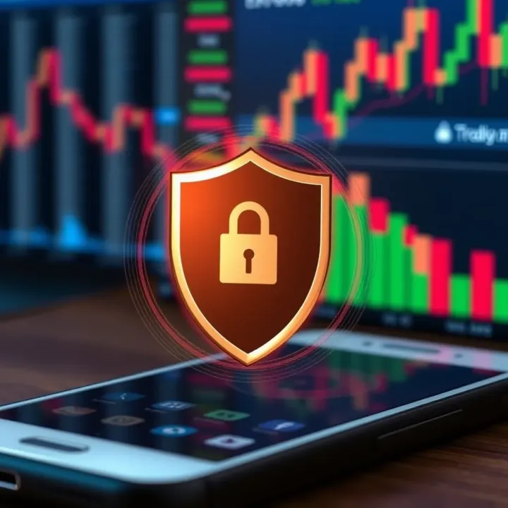 Security and Protection in Exness Go Mobile Trading Application A secure shield symbol overlaying a mobile device representing the safety and security measures of the Exness Go trading platform