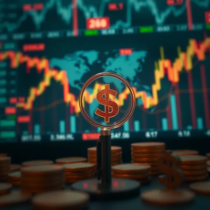 Illustration of currency symbols and digital analytics indicating risk factors in forex trading