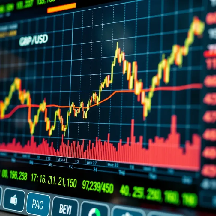 Graph showing GBP/USD exchange rate fluctuations with economic indicators