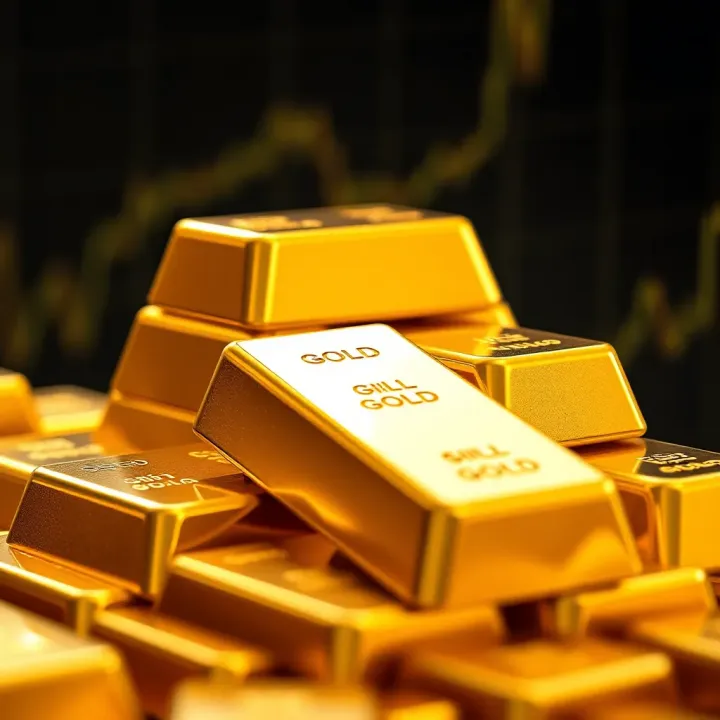 Shiny Gold Bars Representing Investment Trends in Pakistan Close-up of shiny gold bars stacked together symbolizing investment value