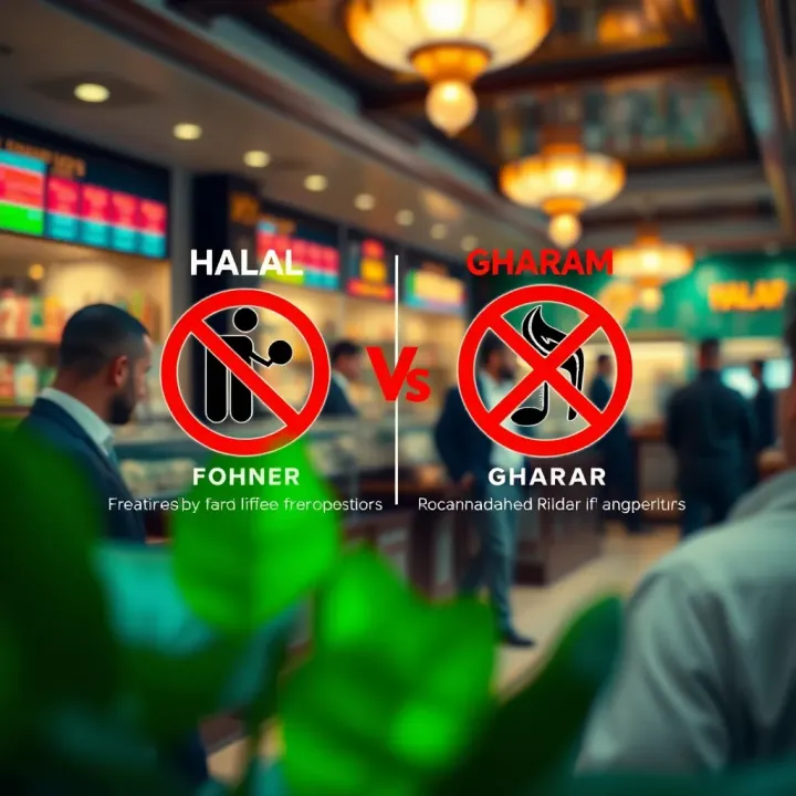 Distinguishing Halal and Haram Trading Practices in Islam Visual depiction of permissible and forbidden trading activities highlighting avoidance of riba and gharar
