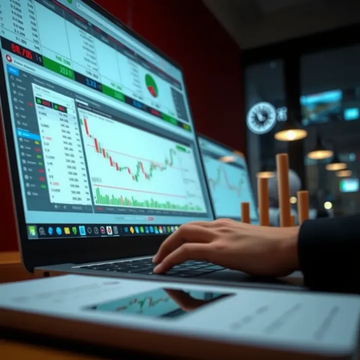 Illustration of a secure online trading platform interface with charts and account details