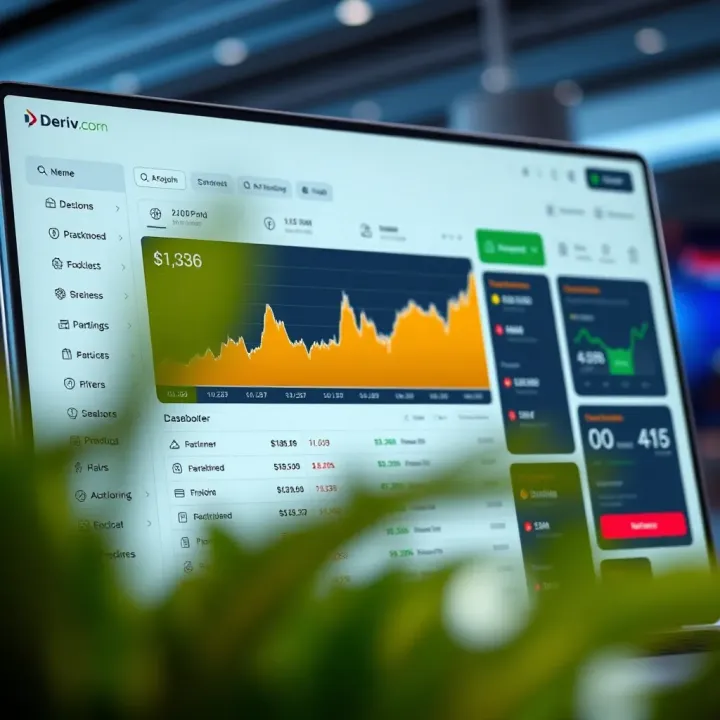 User Account Dashboard with Trading Features on Deriv.com Dashboard overview displaying trading account features and navigation menu on deriv.com