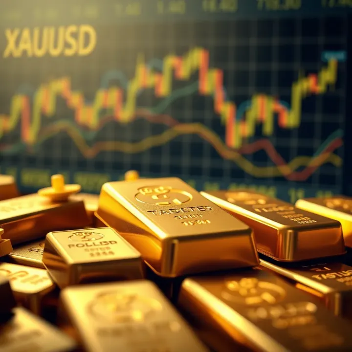 Market Factors and Geopolitical Events Shaping Gold Value Illustration of gold bars with charts and geopolitical icons indicating market factors affecting gold valuation