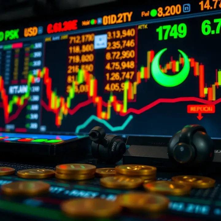Market Trends Impacting USD to PKR Exchange Rate Outlook Economic data and currency symbols depicting market trends affecting USD to PKR rates