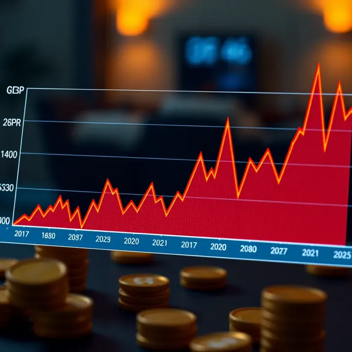 Graph showing fluctuations in British Pound against Pakistani Rupee over recent months