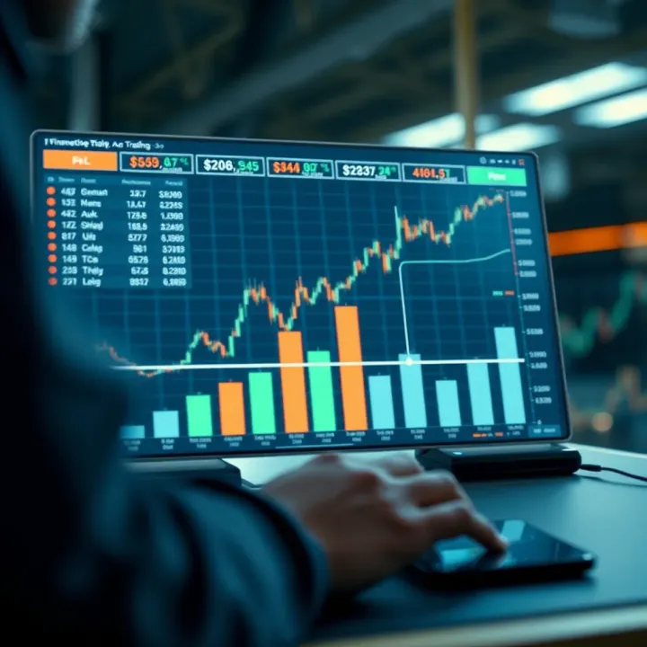 Financial Growth and Risk Management in Online Trading Conceptual graphic showing financial growth and risk analysis in online trading