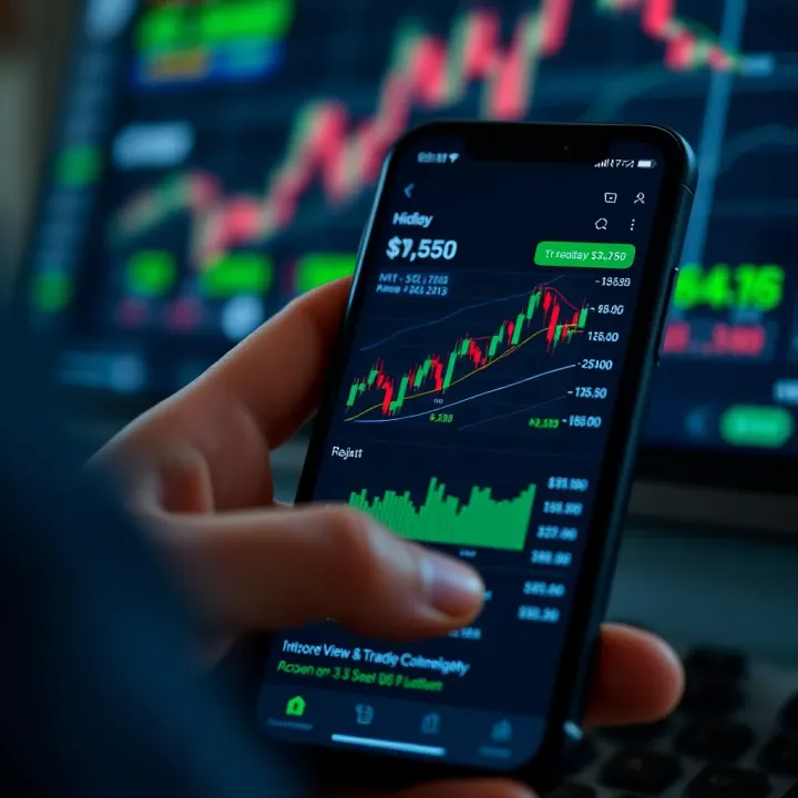 TradingView Mobile Interface Featuring Customizable Charts and Community Connectivity Mobile device showcasing TradingView's user interface with customizable charts and community chat features